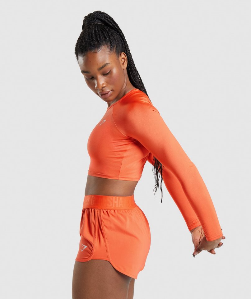 Women's Gymshark Training Long Sleeve Cropped Tops Orange | CA 15D70N